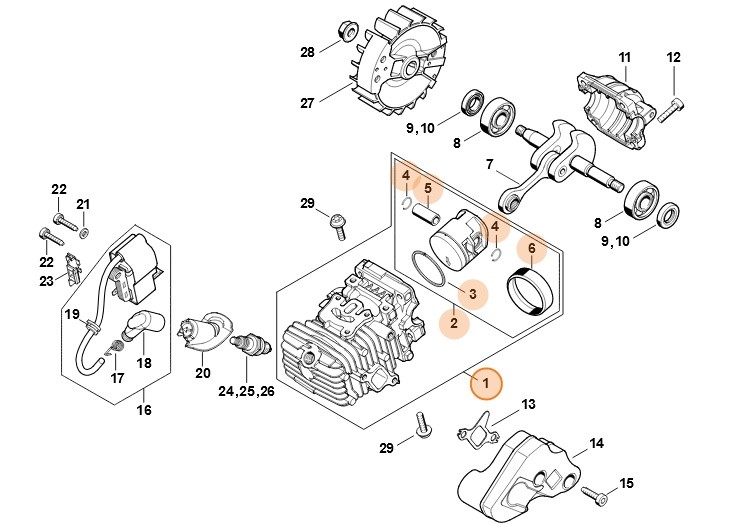 Cylinder z tłokiem Ø 38 mm, Stihl 11370201209