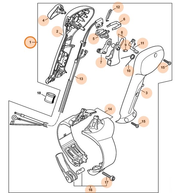 Rękojeść manipulacyjna z cięgnem gazu, Stihl 42447904900