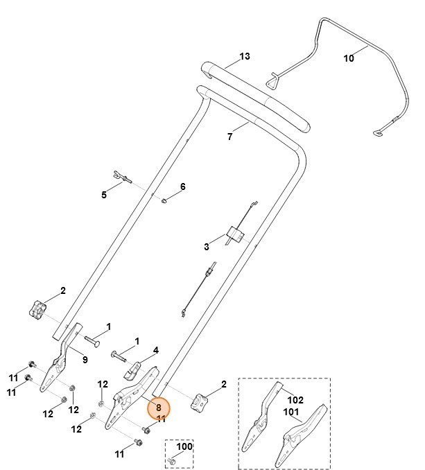 Dolna część uchwytu kierującego, str. lewa, Stihl 63717634802
