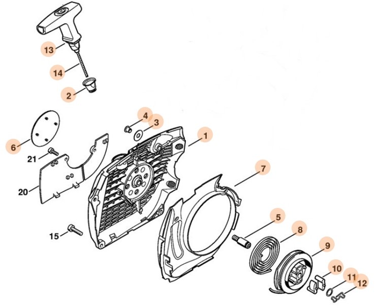 Obudowa wentylatora z urządzeniem rozruchowym, Stihl 11380802150