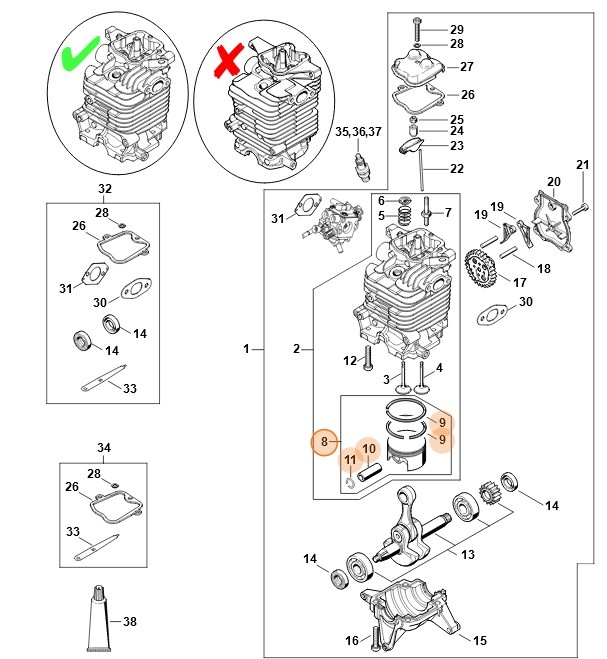 Tłok Ø 50 mm, Stihl 42820302005