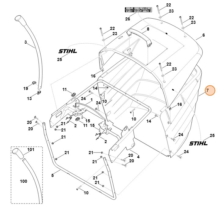 Dolna część kosza na trawę, Stihl 61707039601