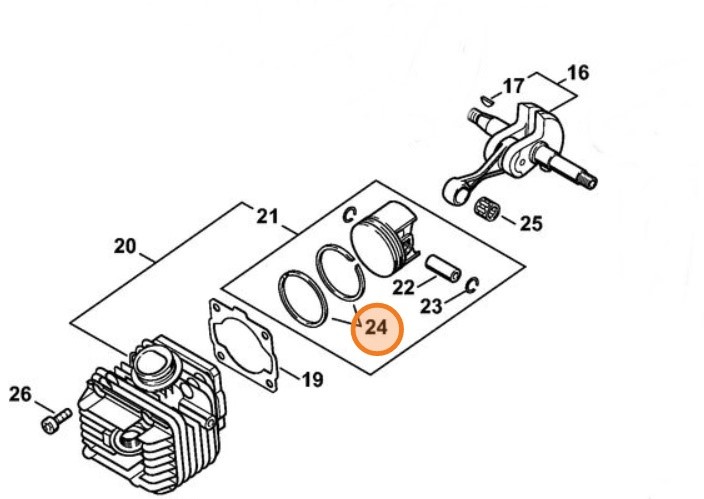 Pierścień tłokowy Ø 40x1,5 mm, Stihl 11140343001