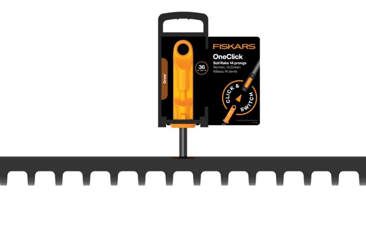 Głowica grabie 14 zębne ogrodowe z metalu OneClick, Fiskars 1080677