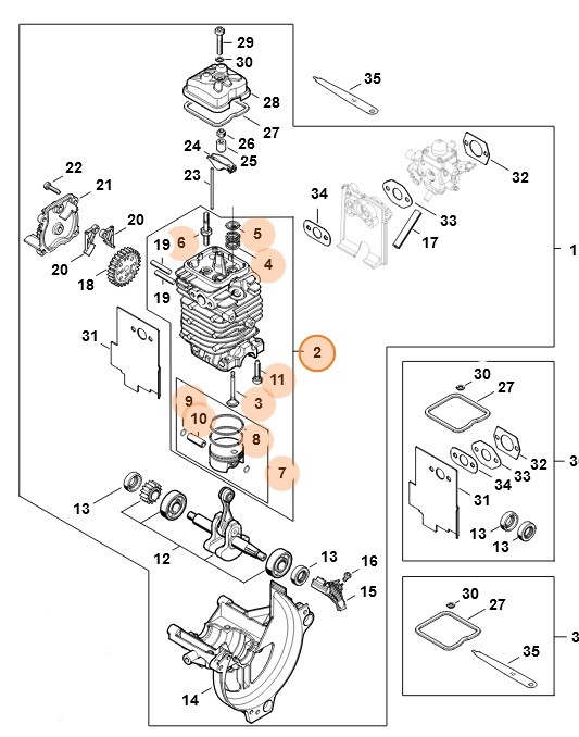 Cylinder z tłokiem Ø 40 mm, Stihl 41800201209