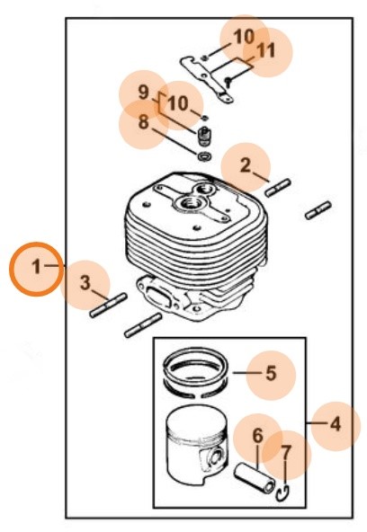 Cylinder z tłokiem Ø 58 mm, Stihl 11060201204