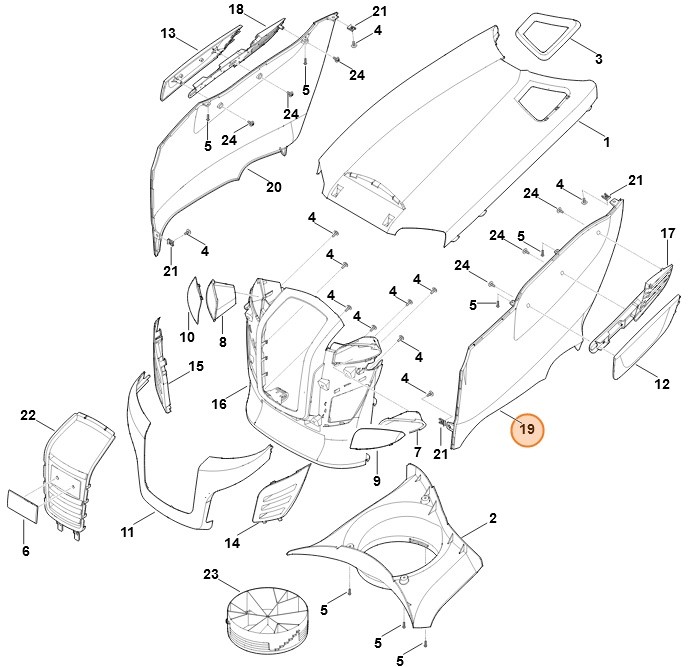 Pokrywa silnika, część boczna, str. lewa, Stihl 61707069811 61707069812