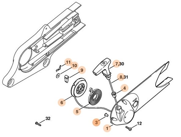 Pokrywa z urządzeniem rozruchowym, Stihl 42231900401