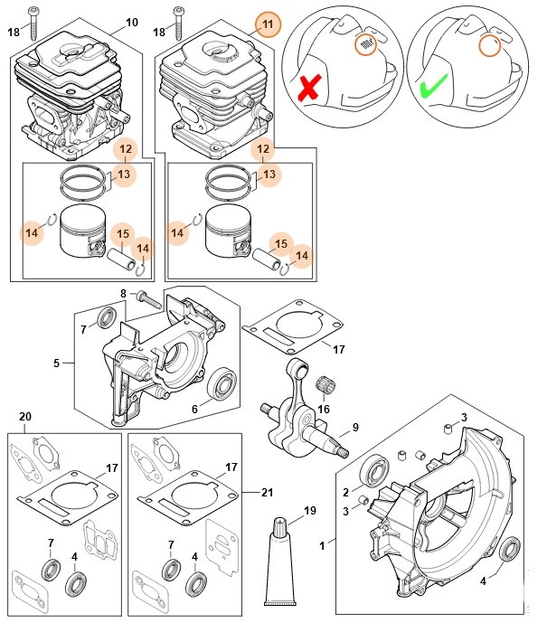 Cylinder z tłokiem Ø 42 mm, Stihl 41470201204