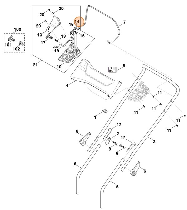 Dźwignia przełączająca (uchwyt hamulca silnika), Stihl 63384352400