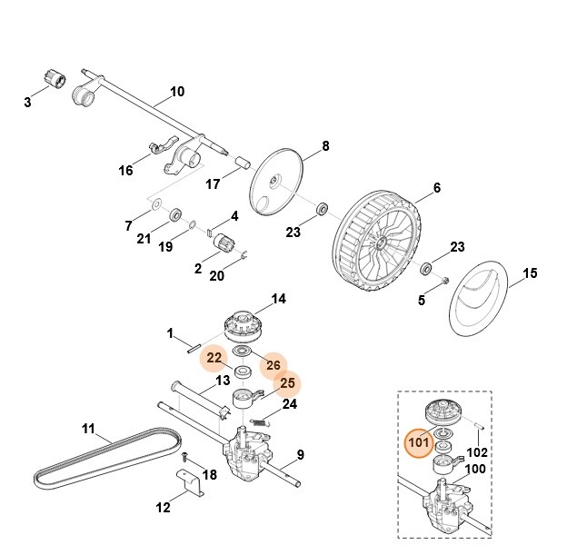 Koło paska klinowego kompl., Stihl 63607002513