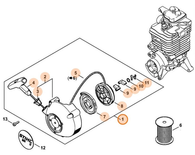 Pokrywa z urządzeniem rozruchowym, Stihl 42821900303