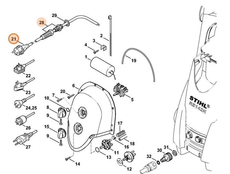 Przewód przyłącza zasilania Europa, Stihl 47684402000