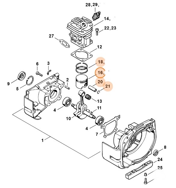 Tłok Ø 35 mm, Stihl 41190302001