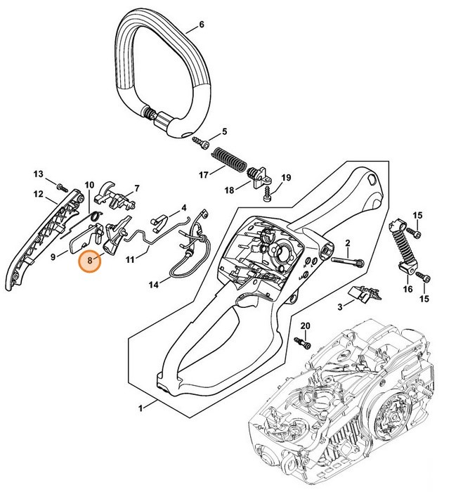 Dźwignia sterowania główną przepustnicą, Stihl 11371801501