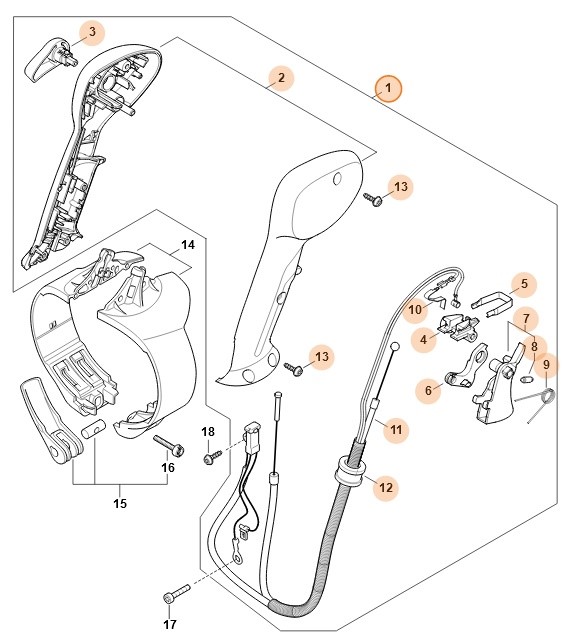 Rękojeść manipulacyjna z cięgnem gazu, Stihl 42837901300