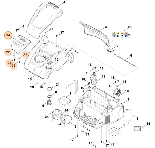 Pokrywa kompl. (komora akumulatora), Stihl 62918201900