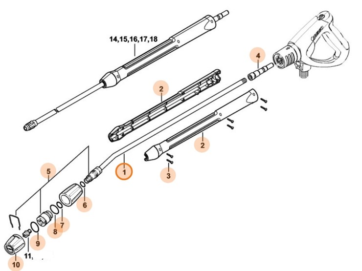 Lanca natryskowa ugięta z głowicą natryskową, 950 mm, Stihl 49255008401