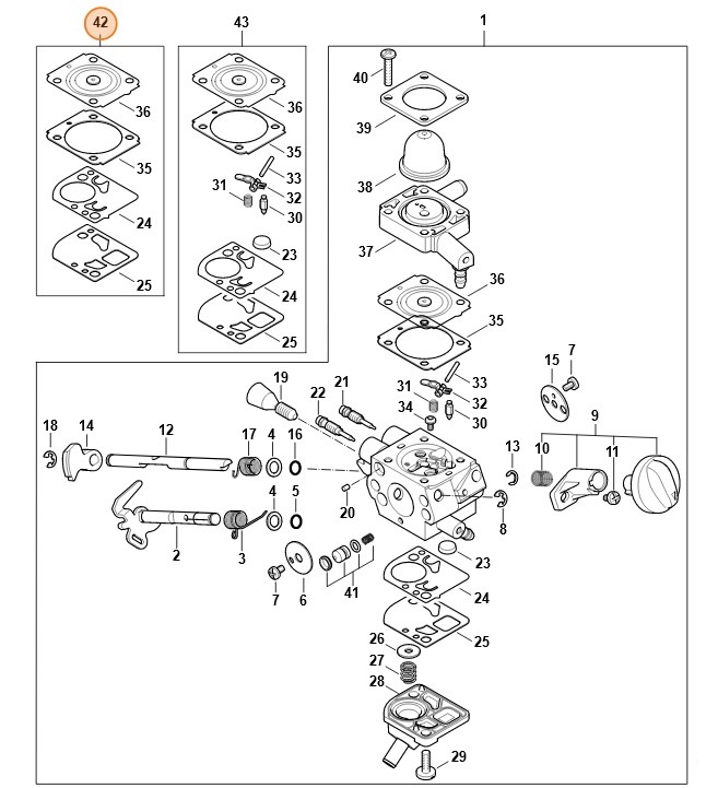 Zestaw podzespołów gaźnika, Stihl 41800071035