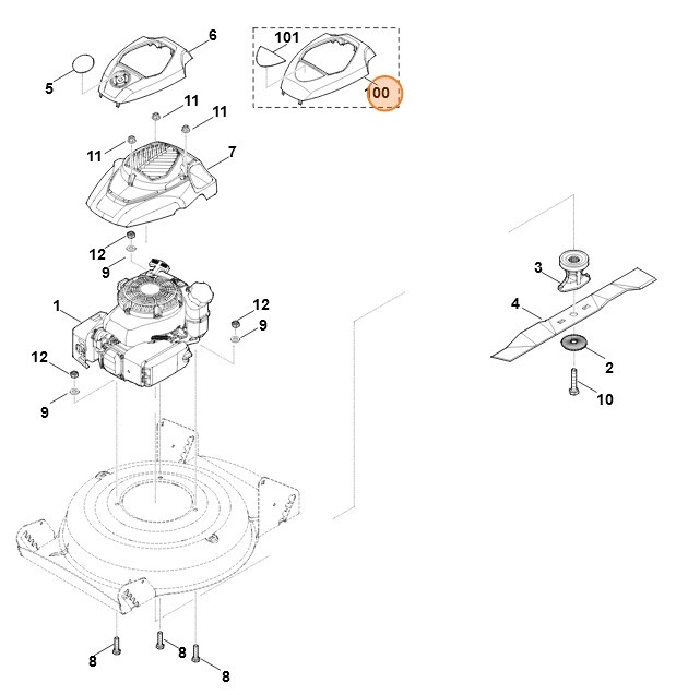 Osłona, część górna HD675 (HD675-3013), Stihl 00000820419
