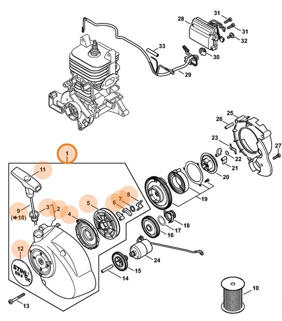 Pokrywa z urządzeniem rozruchowym, Stihl 42441900307