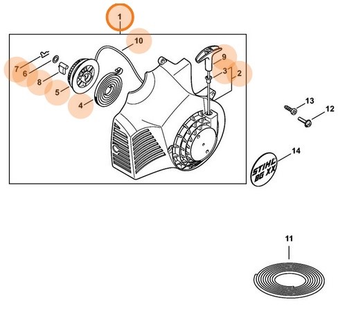 Obudowa wentylatora z urządzeniem rozruchowym, Stihl 42290802104
