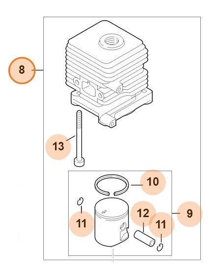 Cylinder z tłokiem Ø 34 mm, Stihl 41400201204