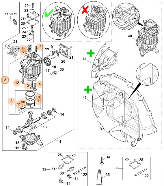 Cylinder z tłokiem Ø 50 mm, Stihl 42820201200