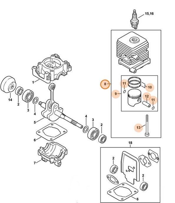 Cylinder z tłokiem Ø 34 mm, Stihl 41400201202