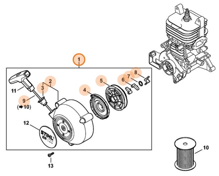 Pokrywa z urządzeniem rozruchowym, Stihl 42441900305