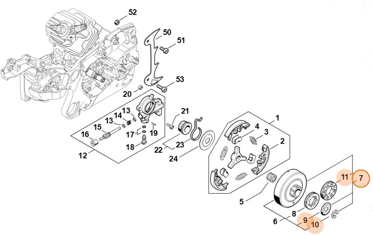 Zestaw koła napędu łańcucha pierścieniowego 3/8" 8Z, Stihl 11400072501