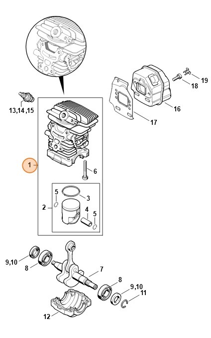 Cylinder z tłokiem Ø 38 mm, Stihl 11390201204