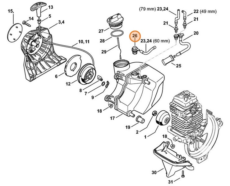 System kompensacji ciśnienia w zbiorniku paliwa, Stihl 00003505807