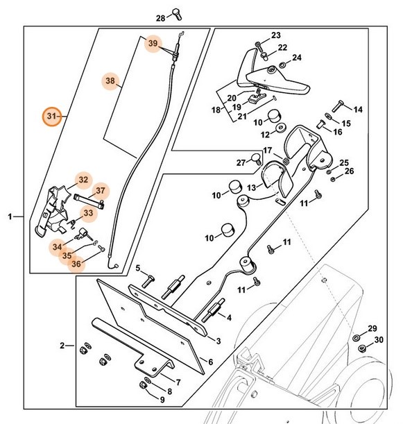 Sterowanie otwarciem głównej przepustnicy (gazem), Stihl 42241801802