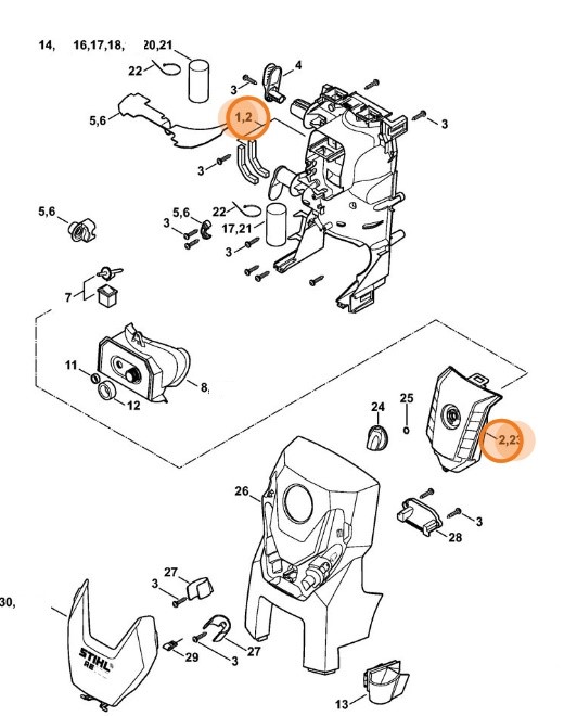 Zestaw obudowy, obudowa przełącznika, Stihl 47765001700