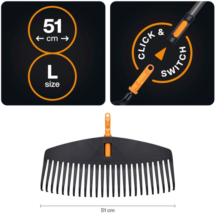 Głowica grabie do liści trawy ogrodowe z tworzywa 51cm OneClick, Fiskars 1080673