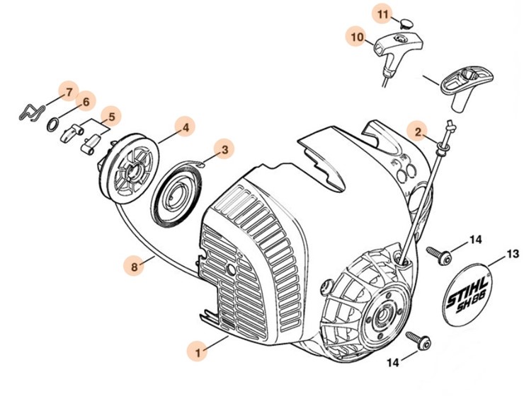 Obudowa wentylatora z urządzeniem rozruchowym, Stihl 42410802110
