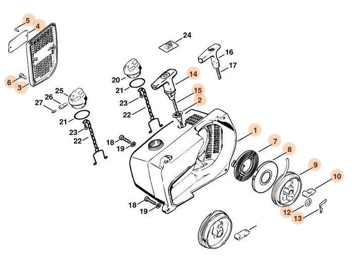 Obudowa wentylatora z urządzeniem rozruchowym, Stihl 42050802100