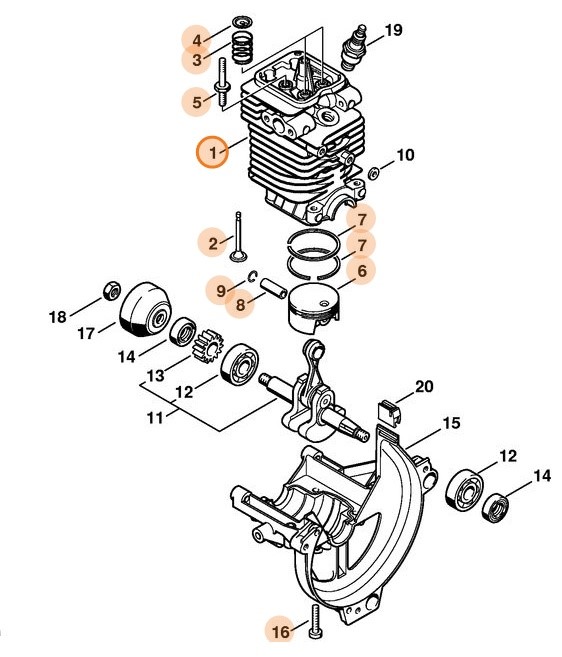 Cylinder z tłokiem Ø 38 mm, Stihl 41800201207