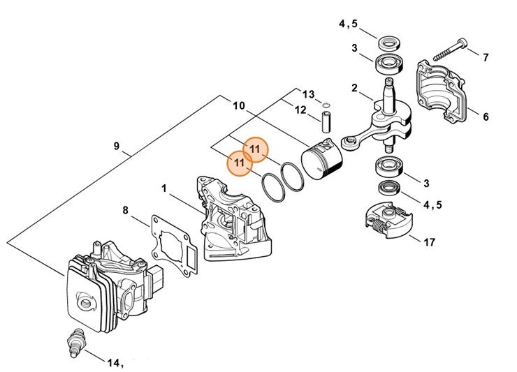 Pierścień tłokowy Ø 33x1,2 mm, Stihl 42420343001