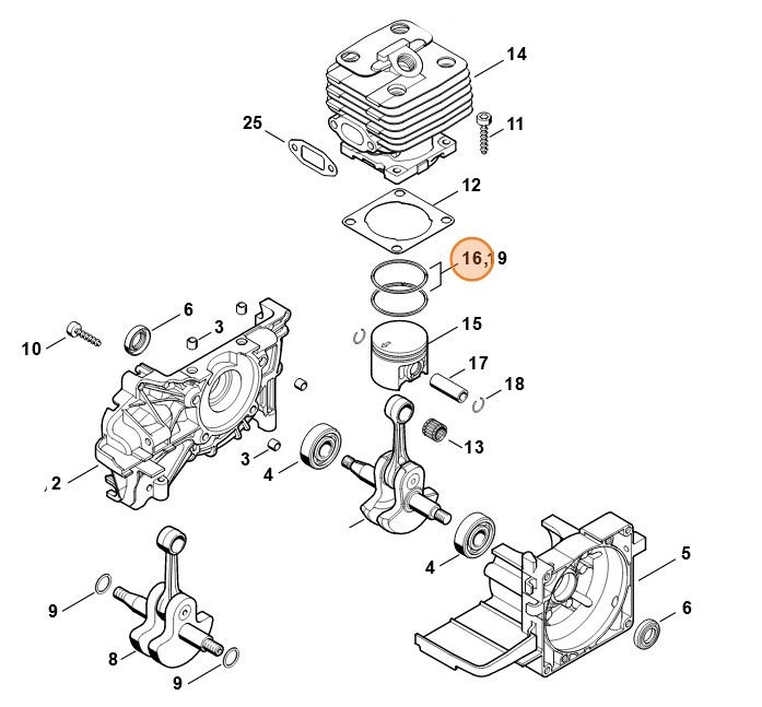 Pierścień tłokowy, Stihl 41340343003