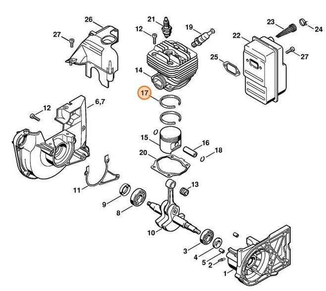 Pierścień tłokowy Ø 49x1,5 mm, Stihl 11270343006