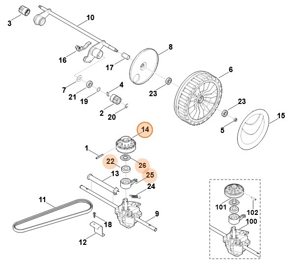 Koło paska klinowego kompl., Stihl 63647002500