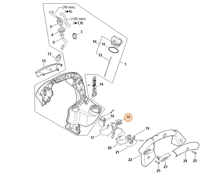 Dźwignia sterowania główną przepustnicą, Stihl 42411821001