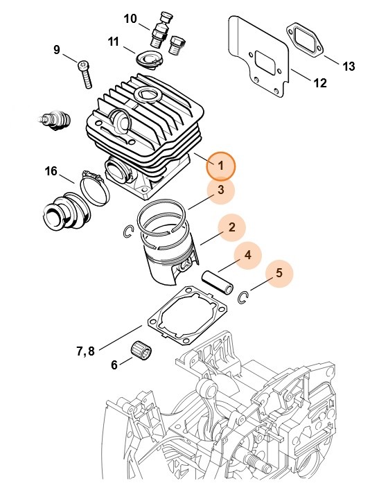 Cylinder z tłokiem Ø 52 mm, Stihl 11280201221