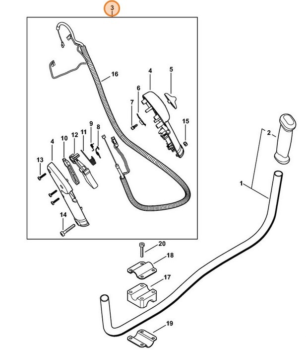 Rękojeść manipulacyjna z cięgnem gazu, Stihl 41517904902