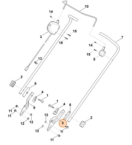 Dolna część uchwytu kierującego, str. lewa, Stihl 63507634805