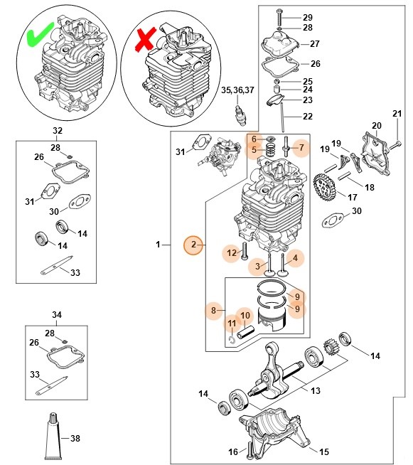 Cylinder z tłokiem Ø 50 mm, Stihl 42820201203