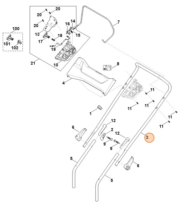Górna część uchwytu kierującego, Stihl 63387635003