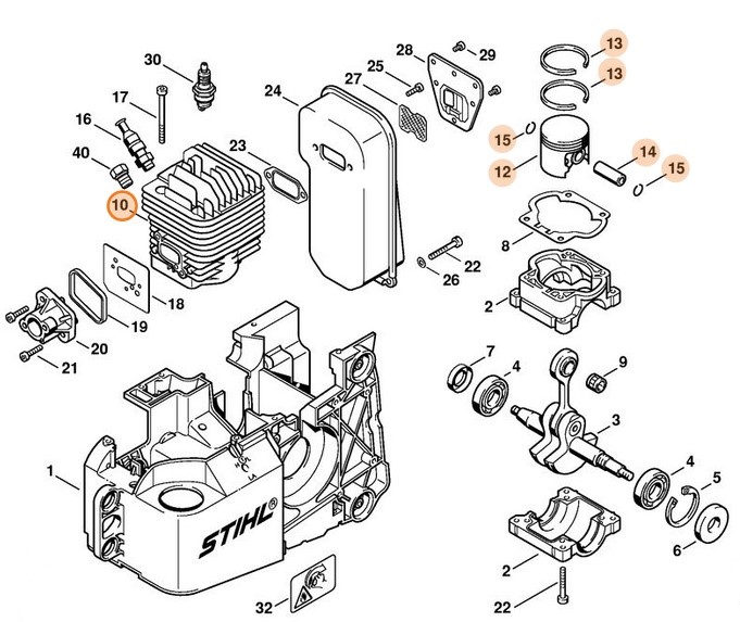 Cylinder z tłokiem Ø 48 mm, Stihl 42210201201